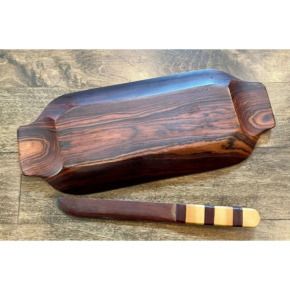 Handmade Wooden Tray with Wood Inlaid Letter Opener - Picture 3 of 4